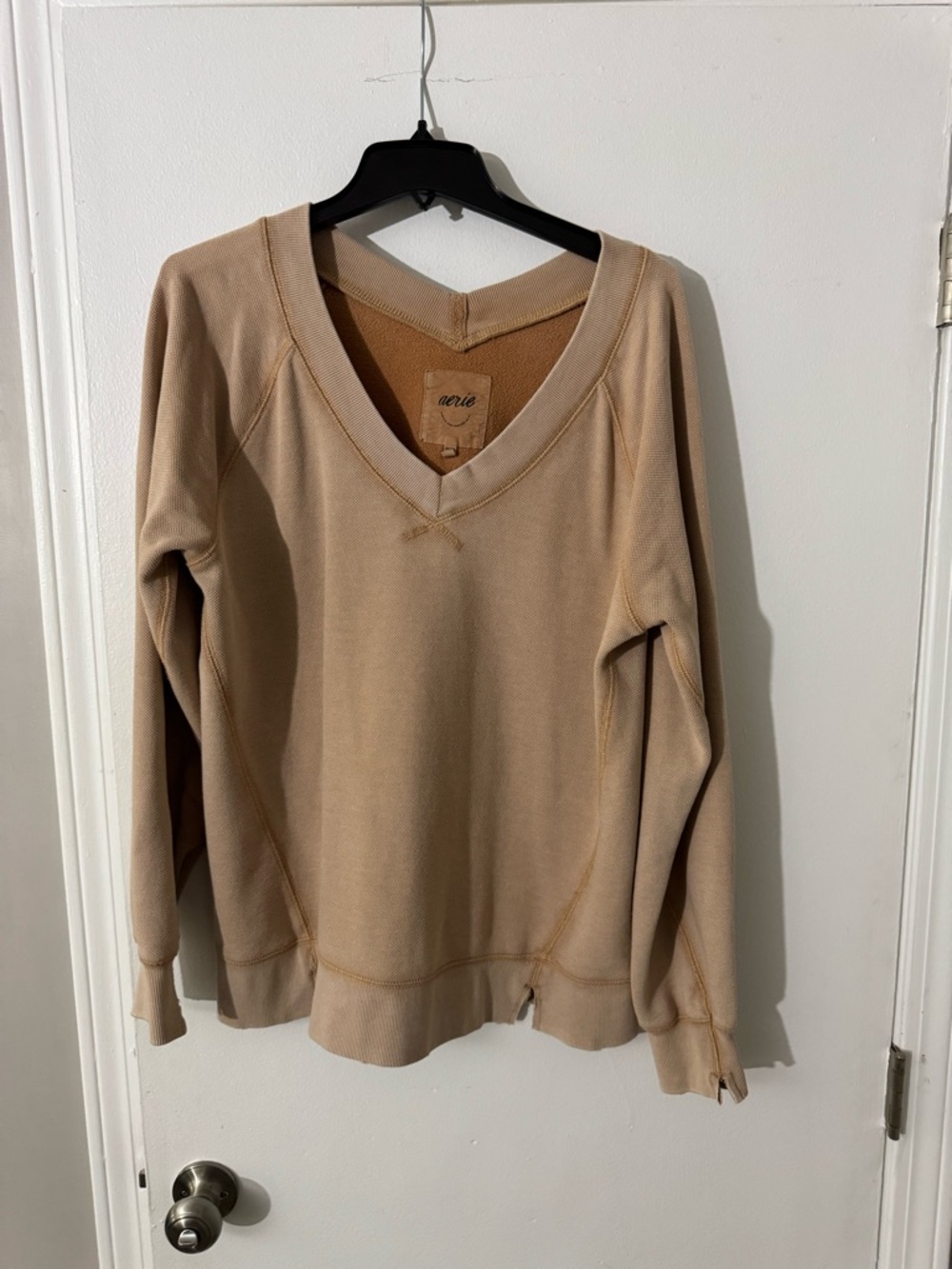 aerie V-Neck Pullover Sweater in Light Beige